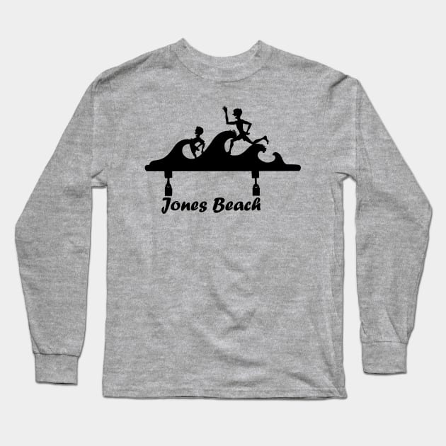 Jones Beach Art Deco Sign - Kids in the Surf Long Sleeve T-Shirt by Mackabee Designs